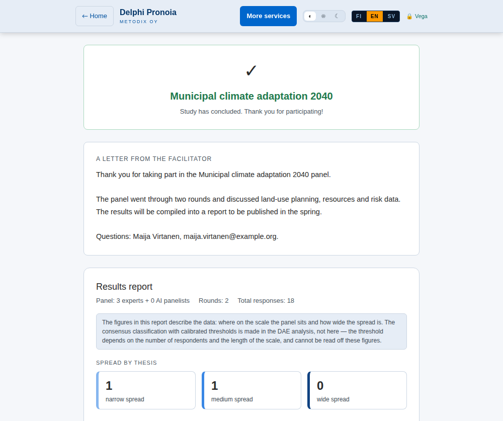 The panelist's page after the study has ended