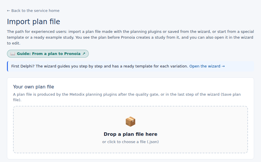 The Import plan file page