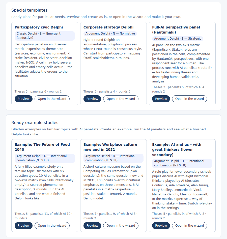 Special templates and ready example studies