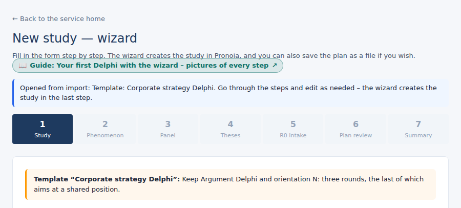 The plan opened in the wizard