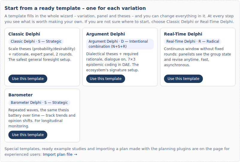 The wizard's templates: one for each variation