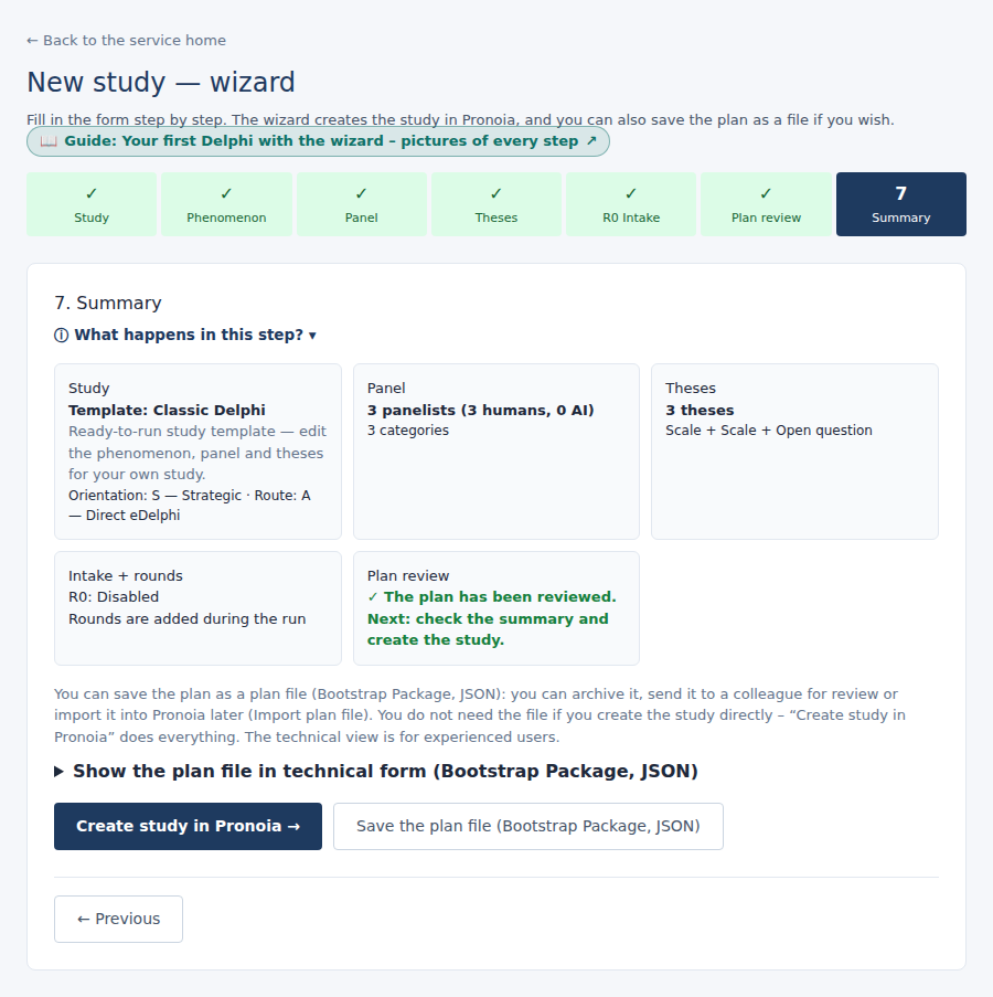 Step 7: summary and creating the study