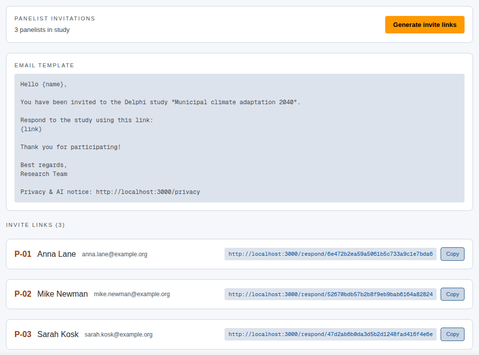 Invite links and the email template