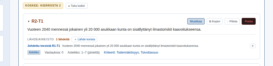 Kierroksen 2 teesit kopioituna kierroksen 1 pohjalta