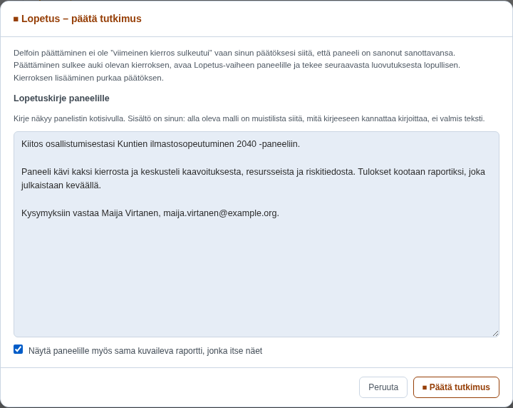 Lopetuskirje paneelille