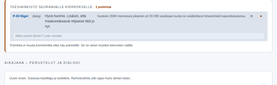 Poimittu kommentti odottaa kierrosta 2