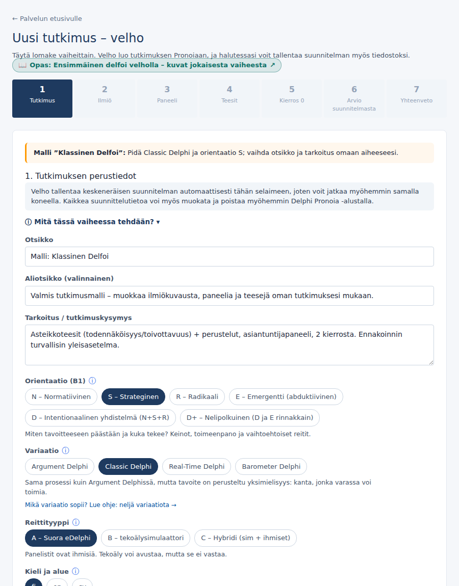 Vaihe 1: tutkimuksen perustiedot