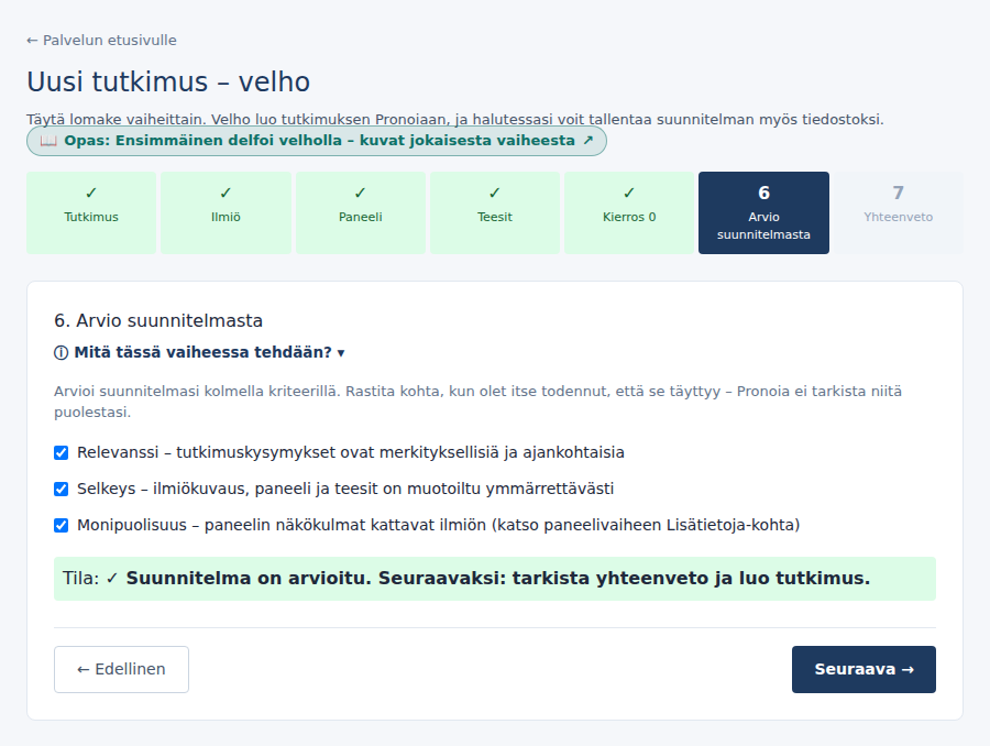 Vaihe 6: arvio suunnitelmasta