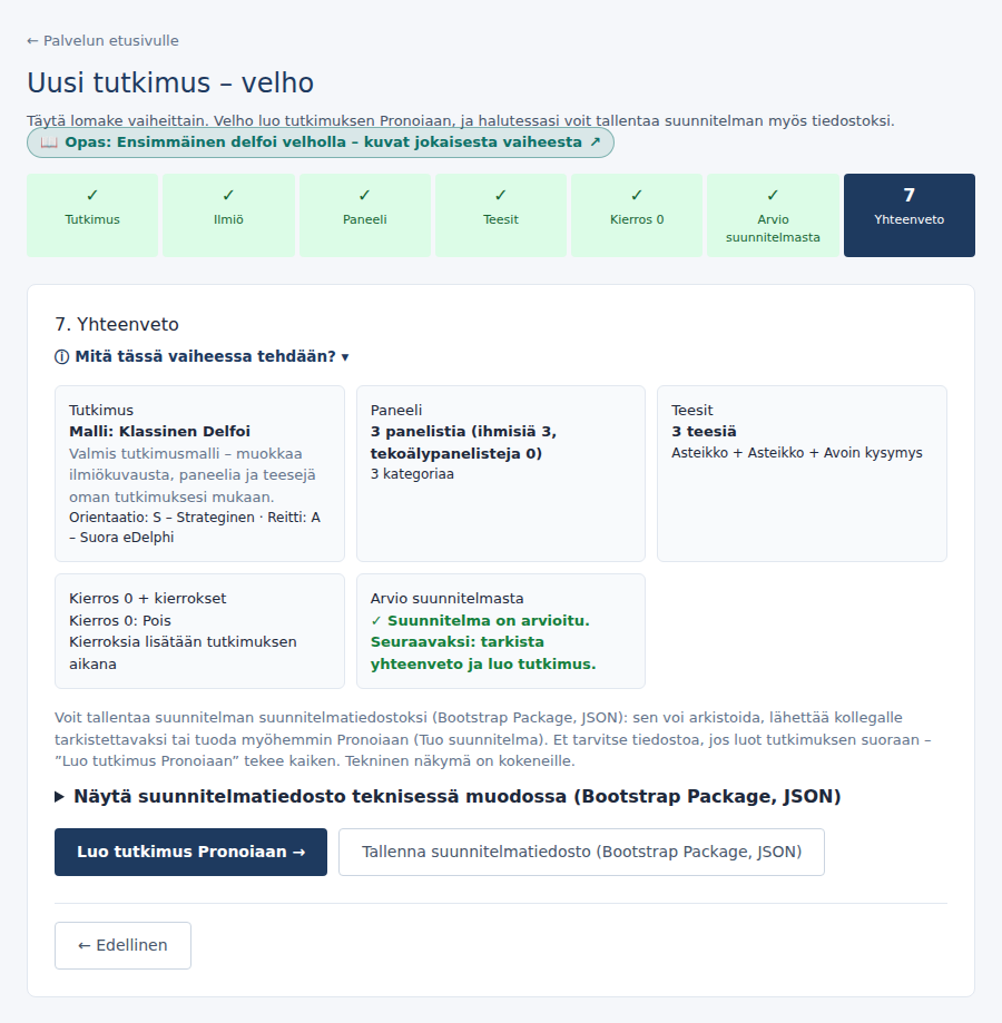 Vaihe 7: yhteenveto ja tutkimuksen luonti