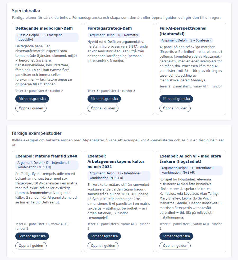 Specialmallar och färdiga exempelstudier