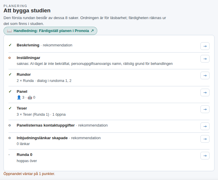 Översikten direkt efter att studien skapats